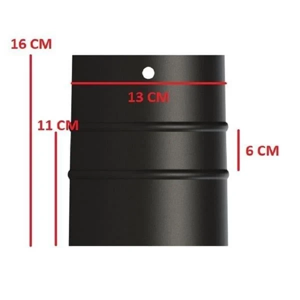 16 LIK SOBA BORUSU / BOY: 10 CM / ÇAP: 13 CM / MAT SİYAH EMAYE