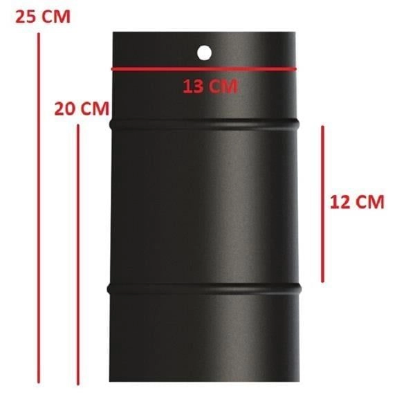 25 LİK SOBA BORUSU / BOY: 20 CM / ÇAP: 13 CM / MAT SİYAH EMAYE
